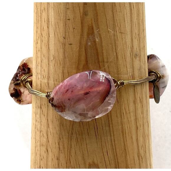 Bourbon and Boweties Bracelet Bangle 7.25” Natural Agate Large Stones - Picture 8 of 11